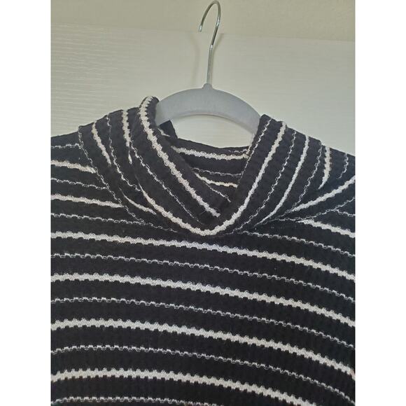We The Free Kristina Striped Drippy Thermal Knit Cowl Neck Black White Top Small - Picture 3 of 11